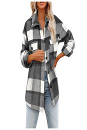 Women039s Wool Blends Fashion Vintage Brushed Plaid Shirts Long Sleeve Flannel Lapel Button Down Pocketed Shacket Jacket Coat2583273