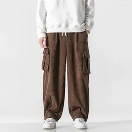 Men's Pants Mens Corduroy Straight Pant Big Pockets Sweatpant Elastic Waist Drawstring Vintage Sweatpants M-5XL Casual Joggers