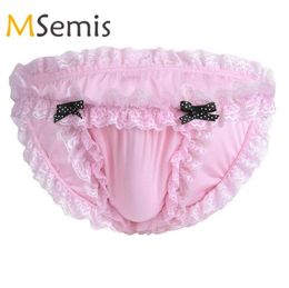 Mens Sissy Panties Lingerie Floral Lace Gay Mens Sissy Pouch Panties Sexy Bikini Briefs Underwear Underpants with Bow For Male6843225