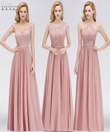 Vestido Madrinha Pink Lace Long Bridesmaid Dresses Sexy A Line Chiffon Dress For Wedding Party Robe Demoiselle D039honneur C1907233536