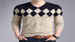 Wool Sweater Men Autumn Winter Slim Fit Pullovers Men Argyle Pattern VNeck Pull Homme Christmas Sweaters6420703