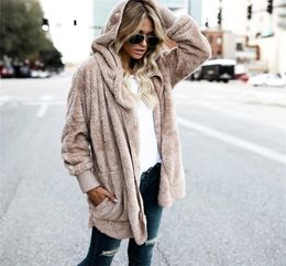 Large size S5XL Faux Fur Teddy Bear Coat Jacket Women Fashion Open Stitch Winter Hooded Coat Female Long Sleeve Fuzzy Jacket2214123