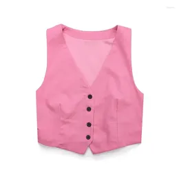 Women's Vests Summer Women Pink Sleeveless V Neck Side Slit Vest High Steet Crop Top