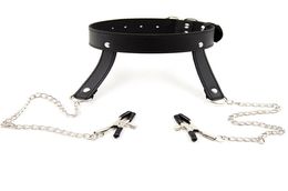 BDSM PU Leather Dog Collar Slave Bondage Belt Metal Nipples Clamps Fetish Erotic Sex Products Adult Toys For Women And Men HS344714400