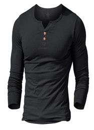 Men039s Henley T shirt Fitted Dress Sleeve Tops For Men Shirts Cotton Casual Bodybuilding Fitness Tshirt TShirts1444327