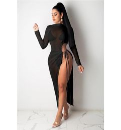 Women Transparent Cover Up Dress Beach Tunic Long Pareos Bikini Sleeve Beachwear Bathing Suits Robe Women039s Swimwear3647486
