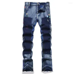 Men's Jeans Punk Style Blue Straight Flared Mid-Waisted Casual Wear Hip Hop Street Trend Pants