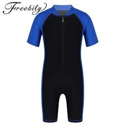 Kids Boys Girls Shorty Thermal Swimsuit One-piece Swimming Costumes Zipper Wetsuit Upf 50 Rash Guard Surfing Diving Suit 240518