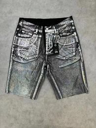 Men's Jeans Summer 2024 Trendy Heavy Gilt Coated Denim Shorts Knee Length Men