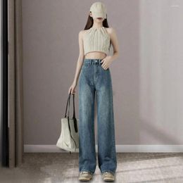 Women's Pants Denim Trousers Retro High Waist Wide Leg Jeans With Gradient Colour Loose Pockets Stylish Streetwear For Women High-waist