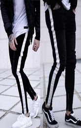 Black Jeans Men Casual Stripe Trouser Biker Ripped Skinny Jeans Frayed Slim Fit Denim Pants Trousers Clothes Pencil Pants 3ON51928241