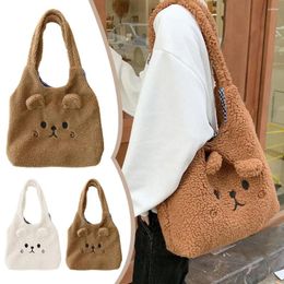 Duffel Bags School Bag Cartoon Embroidery Winter Soft Plush Tote Shopper Shoulder For Women Cute U6O1