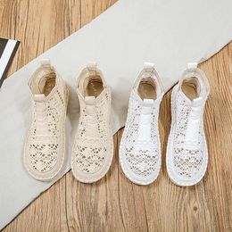 Casual Shoes Breathable Knitted Women's Lace Summer Walking Low Top Non Slip Comfortable Solid Color 35-40 2024
