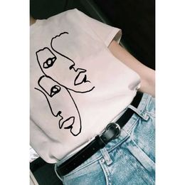 Men's T-Shirts Women Tshirt 2022 harajuku Twin Art Line Drawing ladies Tee Tops white Summer Short Sleeve Vintage tshirts femme XXXL Q240517