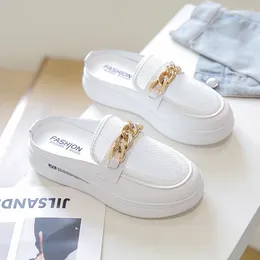 Slippers 2024 Summer White Sneakers Women's Fashion Round Toe Chain Mules Shoes Comfortable Beach Sandals Shoe