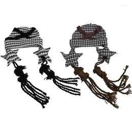 Berets Winter Knitted Striped Hat Exaggerated Star Strap Tassels Earflap Dropship