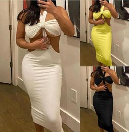 Casual Dresses Sexy Cut Out Cross Halter Backless Bodycon Long Dresse Summer Dress 2021 Club Outfits For Women Print Maxi4469280