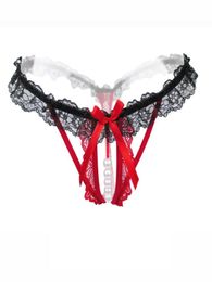 Women Sexy Lingerie erotic sexy Panties open crotch Porn Lace underwear Crotchless sex wear gstring With Imitation Pearl7622812