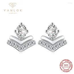 Stud Earrings YANLOK Retro Clear CZ Exquisite Charm Geometric Irregular 925 Sterling Silver Tiny For Women Party Fine Jewelry