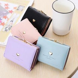 Wallets PU Leather Candy Colour Fashion Women Coin Purse Solid Vintage Short Wallet Heart Hasp Ladies Girls Card Holder Clutch Bag
