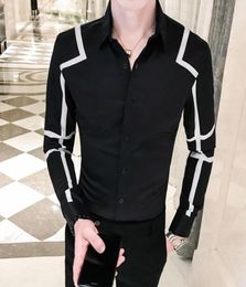 Men039s Dress Shirts Contrast Wavy Stripe Shirt Black White Red Men Slim Fit Desinger Fancy Chemise Homme Club Party Outfit7729296