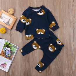 Clothing Sets 0-24months Baby Boys Cartoon Bear Printed 2pcs Suit Long Sleeve Pullover Sweater Top With Elastic Pants Outfits For
