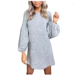 Casual Dresses Fashionable Solid Color Lantern Sleeves Loose Fitting Autumn/winter Long Sleeved Short A-line Dress Women's Bottom Shirt