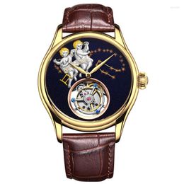 Wristwatches Tourbillon Watch Fully Automatic Mechanical Sapphire Mirror Gift Business Men Watches 2024 Personality Male Clock