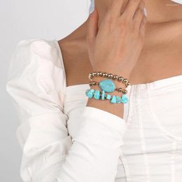 Charm Bracelets 3Pcs/Set Retro Bohemian Natural Turquoise Ethnic Style Vacation Casual Travel Exquisite Accessories For Women