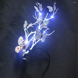 Party Decoration Women Girl Light Up Flash White Butterfly Flower Tree Branches Headband Antler Hair Band Gift Wedding