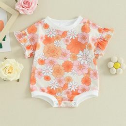 Clothing Sets Baby Girl Flower Romper Cute Round Neck Short Sleeve Frill Trim Jumpsuit Infant Toddler Summer Clothes