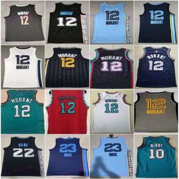 Basketball Ja Morant Jersey 12 Man City Desmond Bane 22 Derrick Rose 23 Embroidery And Sewing Earned Icon Association Blue White Black