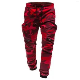 Men's Pants Men Camouflage Print Red Hip Hop Harajuku Cargo Casual Multi-pocket Trousers Oversize Large Size