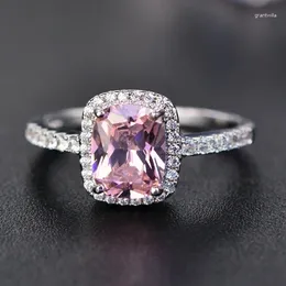 With Side Stones Luxury Female Girl Crystal Pink White Purple Green Cubic Zircon 925 Silver Wedding Ring For Women Engagement Party Jewellery