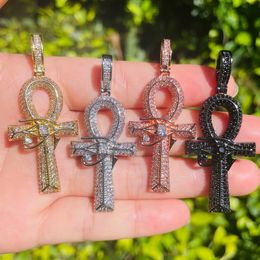 5pcs Egypt Eyes of Horus ANKH Cross Charm Pendants for Necklace Bracelet DIY CZ Micro Paved Religious Jewelry Handmade Accessory 240514