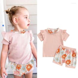 Clothing Sets FOCUSNORM 0-3Y Lovely Baby Girls Summer Clothes 2pcs Short Sleeve Ruffle Collar T Shirts Floral Shorts