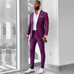 Men's Suits Summer Linen Purple Men Groom Tuxedo Prom Slim Fit Blazers Hombre Casual High Quality Custom 2 Piece Set Costume Homme
