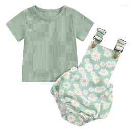 Clothing Sets Lesimsam Born Baby Girl Clothes Ribbed Short Sleeve T-Shirt Daisy Suspender Overall Shorts Set Cute Infant Summer Outfits