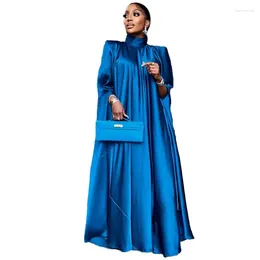 Casual Dresses Solid Colour Satin Robe Autumn Women Turtlenecks Loose Big Hem Female Elegant Commuter Dress Muslim Wear One Size