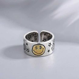 Band Rings Personalized Smiling Face Poker Dice Design Vintage Thai Silver Womens Fingers Rjewelry Womens Birthday Gift No Fading J240516