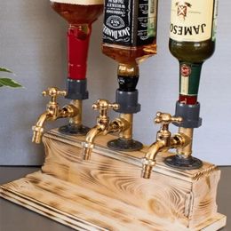 Wooden Liquor Dispenser Whiskey Cocktail Alcohol Faucet Drink Station Beverage Wine Racks Bar Party Carnival Tools 240510