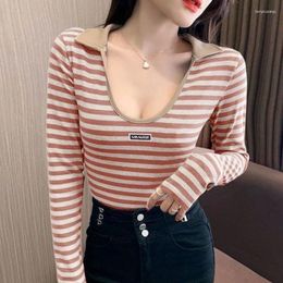 Women's Polos Shirts And Blouses Long Sleeve Clothing Collar Top For Woman Spring Striped Simple Stylish Novelty 2024 Streetwear