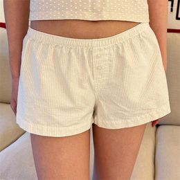 Women's Shorts Vintage Striped Buttons Short Pants Women Summer Elastic Waist Streetwear Home Underwear Sweet Cute Chic Y2K