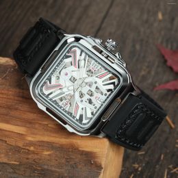 Wristwatches Forsining Sports Mens Watches Top Automatic Mechanical Watch For Men Luminous Hands Leather Rubber Strap