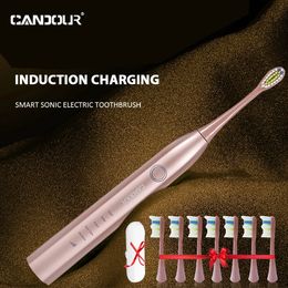 CANDOUR CD5168 Sonic Electric Toothbrush Rechargeable IPX8 Waterproof 15 Mode USB Charger Replacement Heads Set 240511