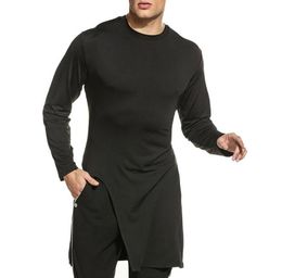 Men039s Full Sleeve T Shirt Soft Elasticity Long Hem Pullover TShirt Side High Slit Longline Hips Tops Male Hip Street wear5215387