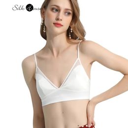 French Silk Strapless Bra Smooth Satin Natural Mulberry Underwear Thin and Sexy with A Chest Pad Without Protruding Points 240508