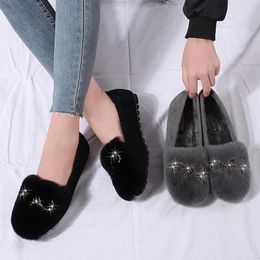 Casual Shoes Bling Bow-knot Decorate Fur Flats Loafers Women Slip On Lazy Shallow Plush Moccasins Ladies Creepers