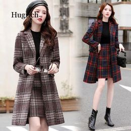 Casual Dresses Plaid Wool Suit Women's Winter 2024 Korean Mid Long Woollen Short Skirt Two Foreign Style