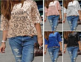 2018 Summer Fashion Sequin Design T Shirt For Women Top Tee Sexy Off Shoulder Short Sleeve Tshirt Women Size S3XL1472266